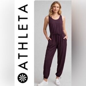 Athleta Women's Jumpsuit Sleeveless Drawstring Purple 0 XS S Athleisure Casual